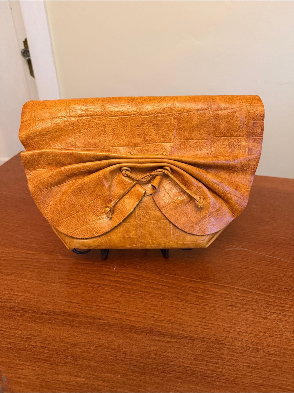Carlos Falchi Light Amber Fold-Over Leather Clutch